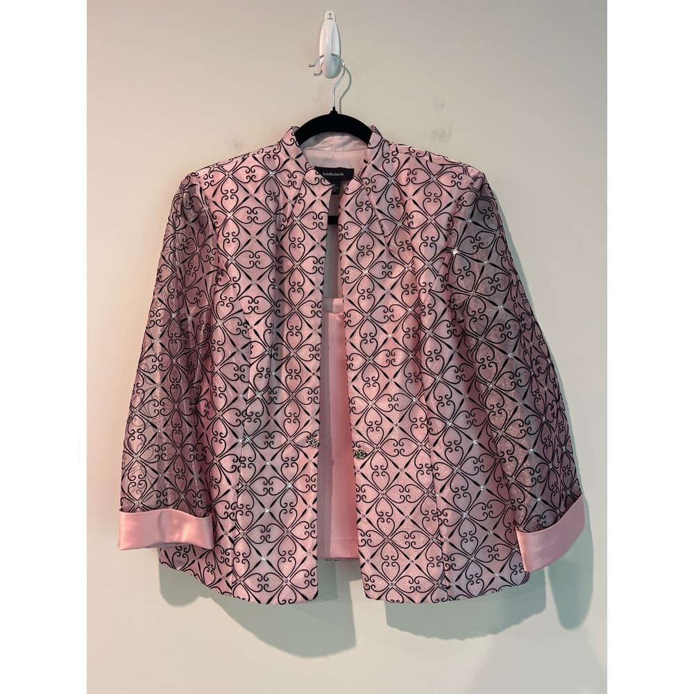 R&M Richards Pink Black Rhinestone 2 Piece Jacket & Tank Set 12 Evening NWOT